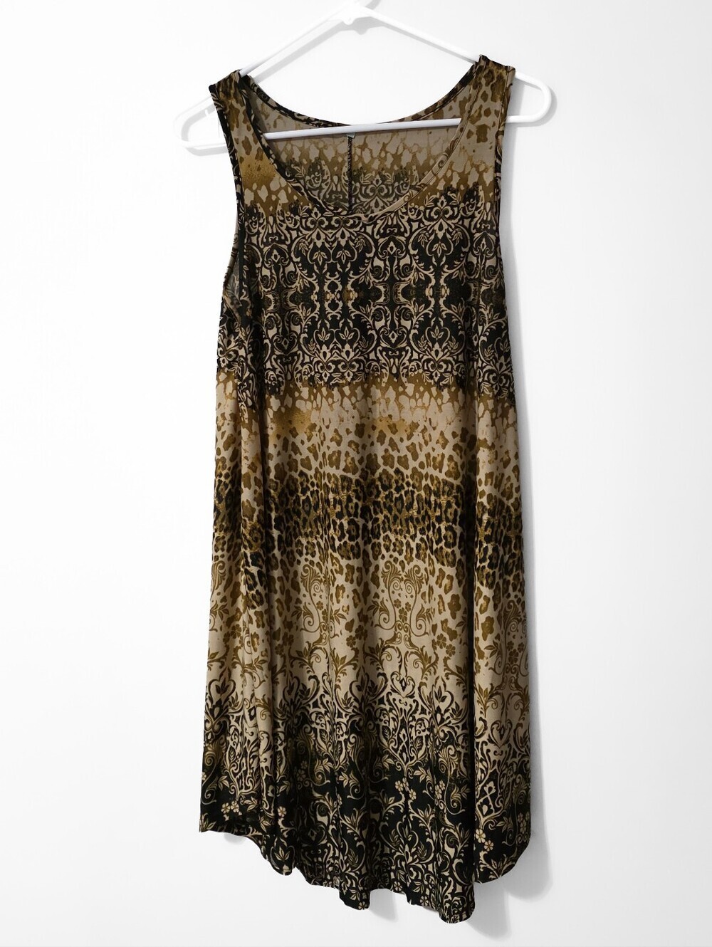 Womens Black & Brown Print Tank Dress